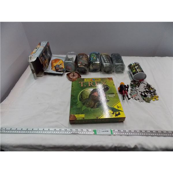 Bionacles (empty containers) + Yoda Puzzle + T-rex cardboard puzzle