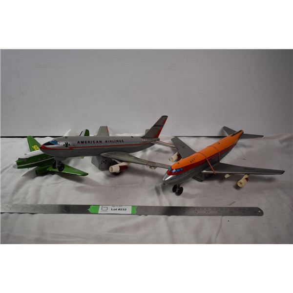 Tin/Plastic airplanes with Die-cast John Deer plane - 14" 15", 9"