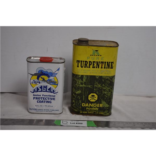 Pure Turpentine (empty) + fasglass tin (full)