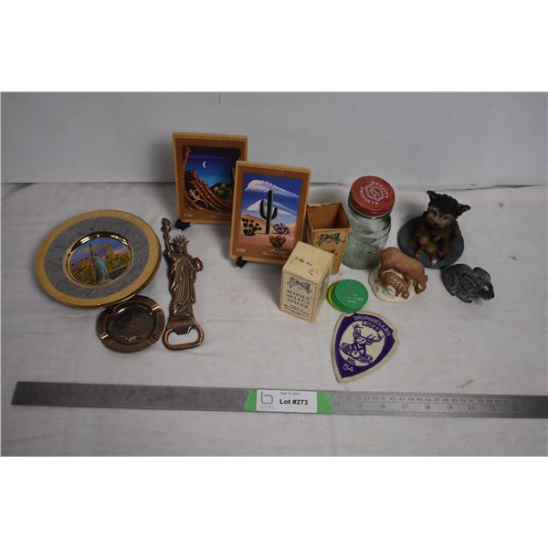 mini collector plates and figures + small jar
