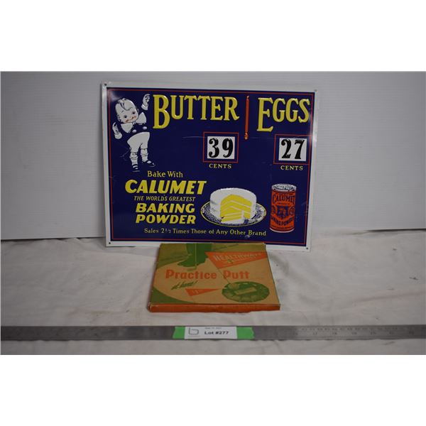 Butter Eggs tin sign + practice putt