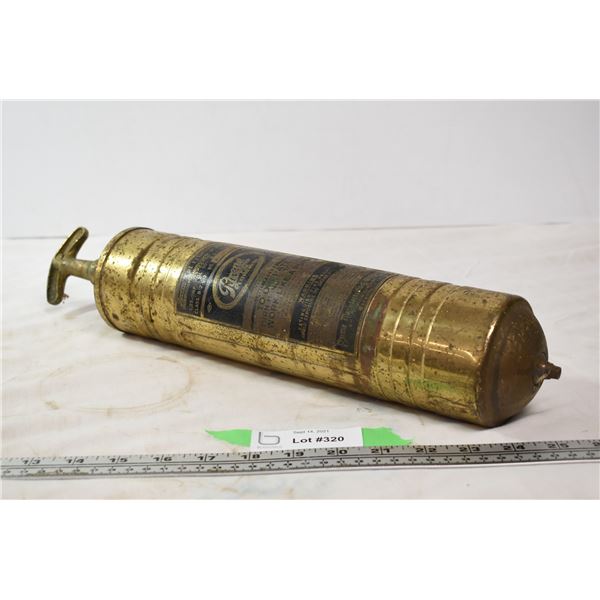 Brass fire extinguisher, Pyrene brand, vintage