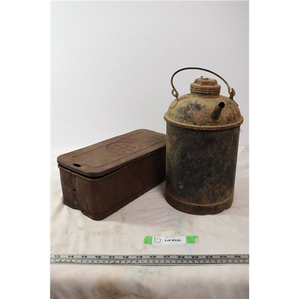 C.N.R. Fuel Can and International toolbox with wood base