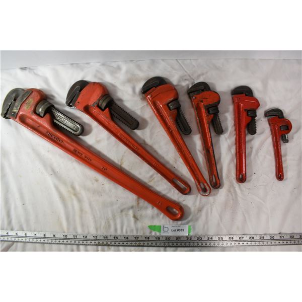 6 Pipe wrench set. 3 are Ridged brand.