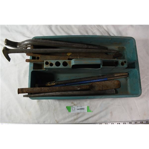 Tire wrenches, chisels, and hole punches. Tray included.
