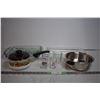 Image 1 : Ovenware baking dishes, crown royal drinking glass + 3 shotglasses