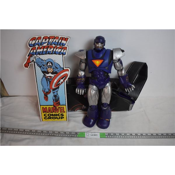 Captain America wall placard, marvel bag, giant robot toy