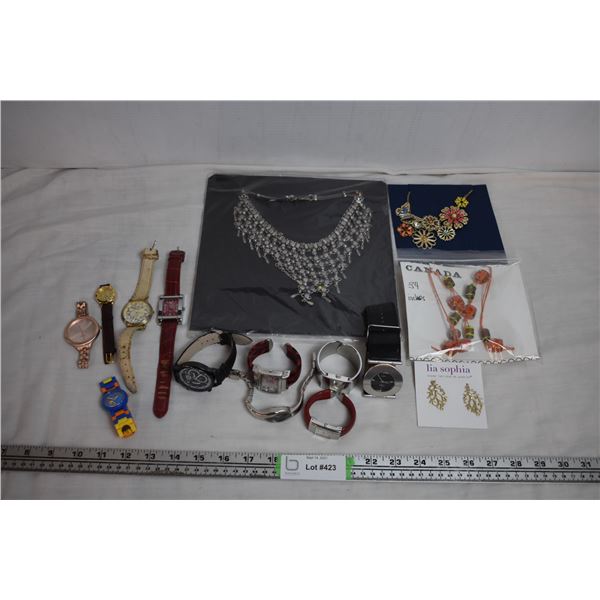 Jewellery Lot - watches + necklaces + earrings