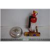 Image 1 : Vintage Fire Alarm Bell + small extinguisher plus wooden noise maker toy