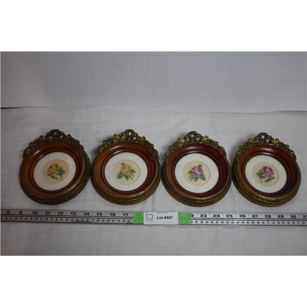 4 small stitched framed art pieces