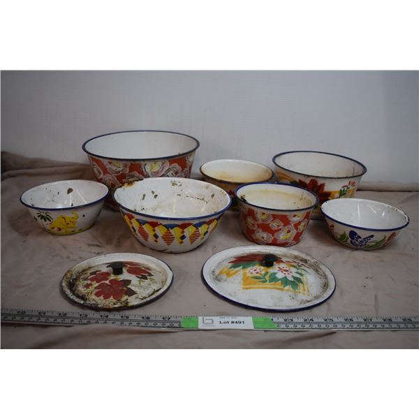 Enamelware Bowls with floral patterns