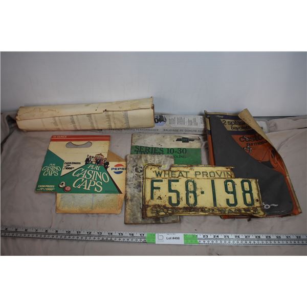 Pinto Mudflap, Sask License Plate, misc vintage items