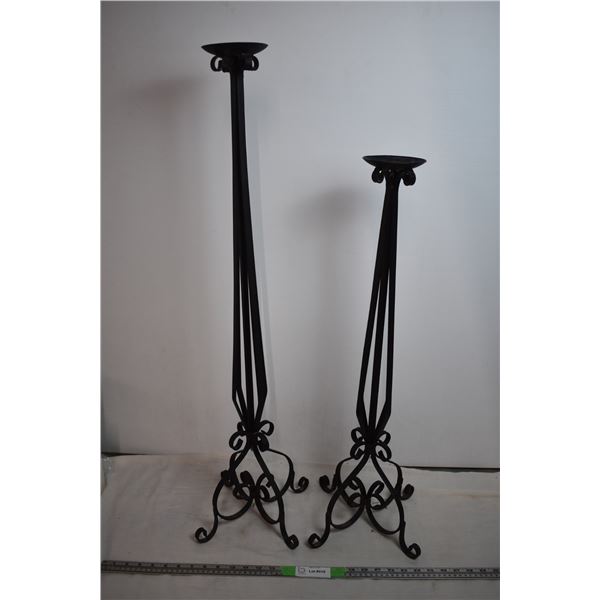 Cast Iron Candle Holders - 37" Tall + 30" Tall