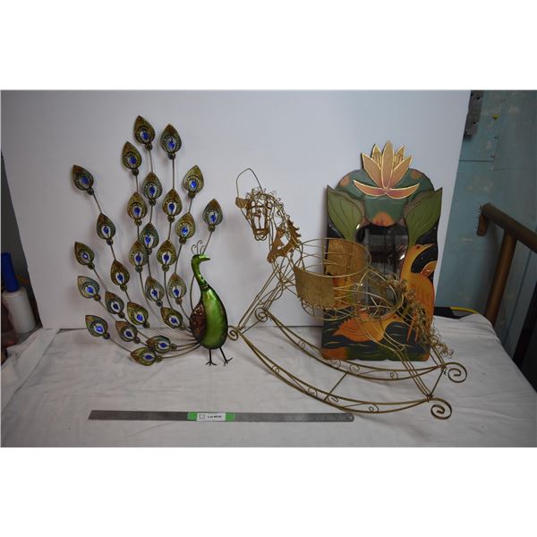 Wire bird/rocking horse planter + mirror