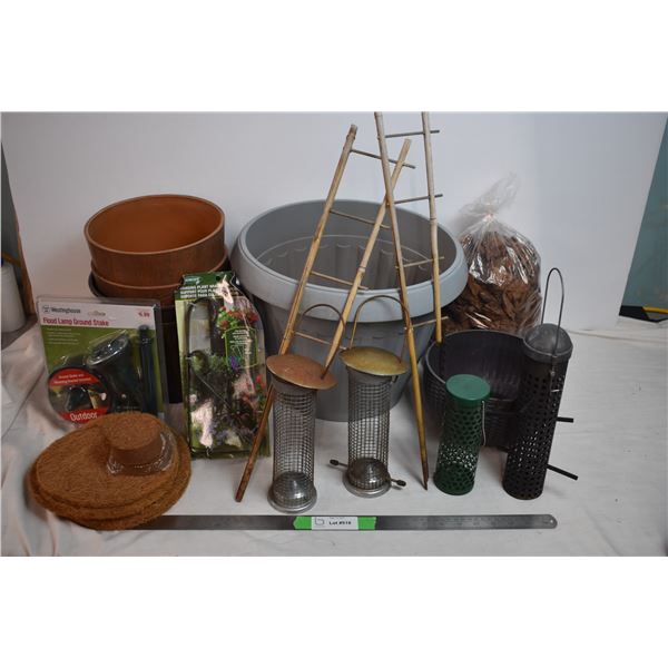 Outdoor + garden items – flower planters, bird feeders, flood light
