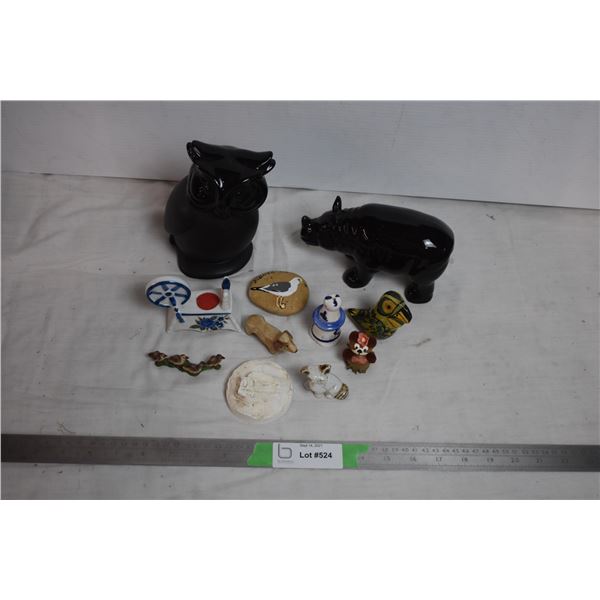 Miniatures + ceramic owl/rhino