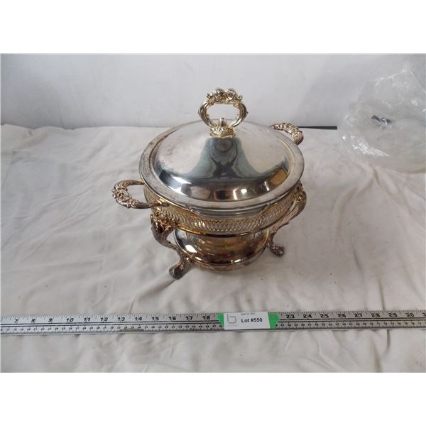Silver plated warmer with anchor hocking bowl + lid