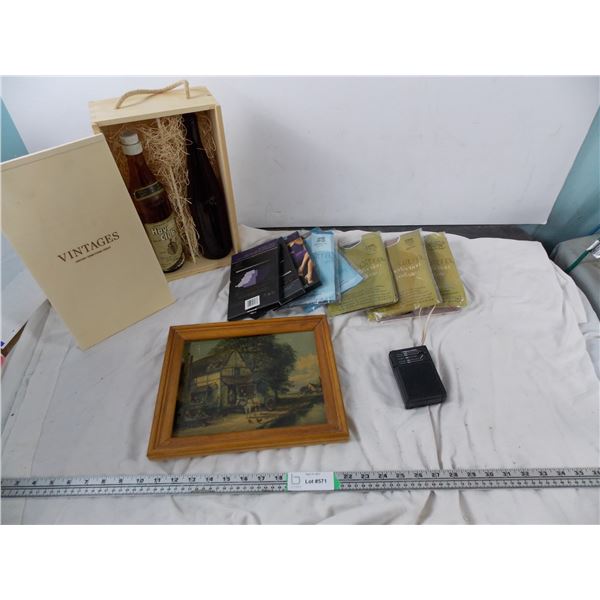 A/M Radio (working), vintage bottles + genuine 3d plastic painting