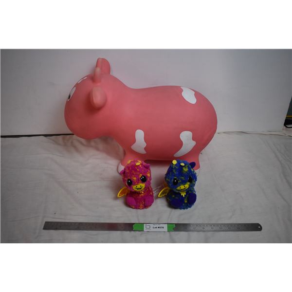 Rubber bouncy pig + hatchimal toys