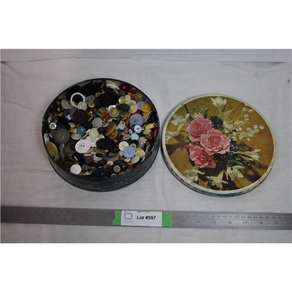 vintage tin filled with buttons