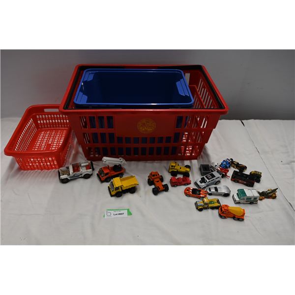 Storage Containers/baskets + Dinky cars (some tonka)