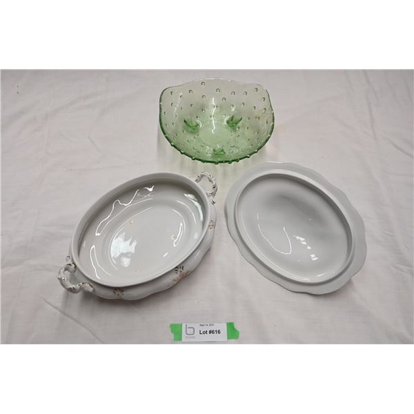 Vintage Bubble Glass Bowl + Covered Server