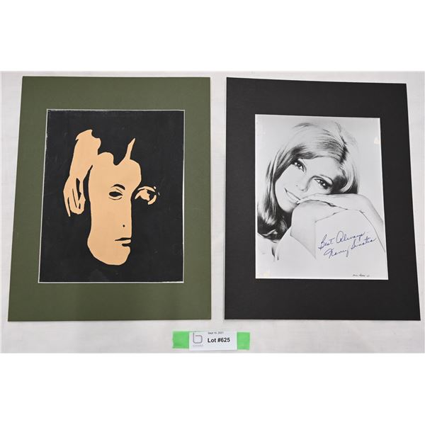 Nancy Sinatra signed photo + abstract art - (silk screen? of john lennon?)