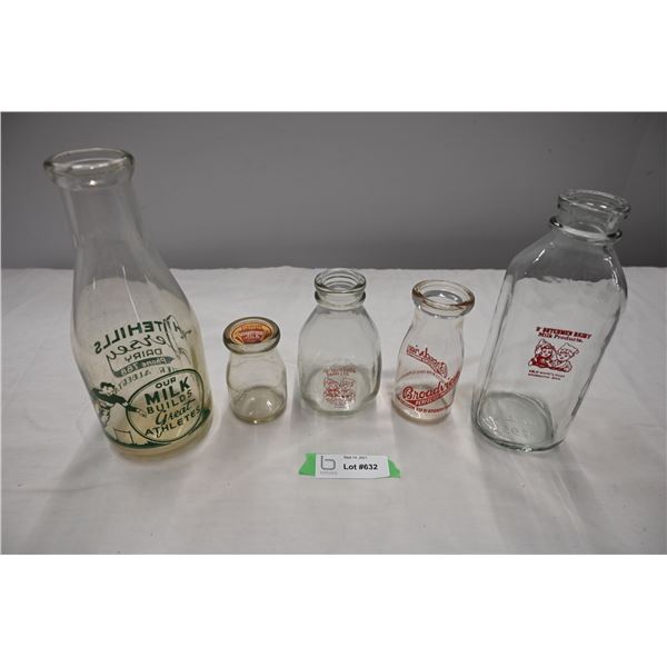 Milk Bottles - whitehills dairy Red Deer Alberta + misc