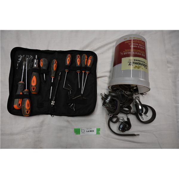 rubber hose clamps + screwdriver bit set