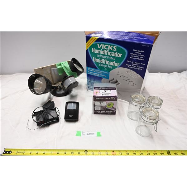 Vicks Humidifier + driveway light + jars + nails