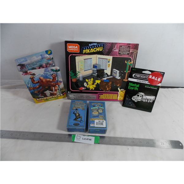 Detective Pikachu lego sets (new in box) + Merriment Mixture categories game + Metal Earth 114SD Dum