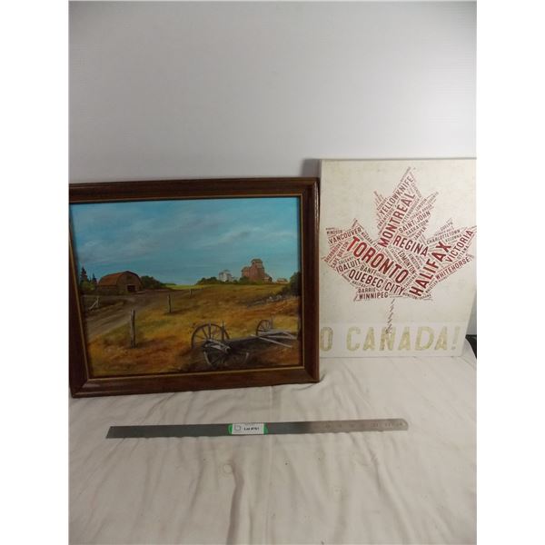 Canvas print Canada maple leaf + farm painting
