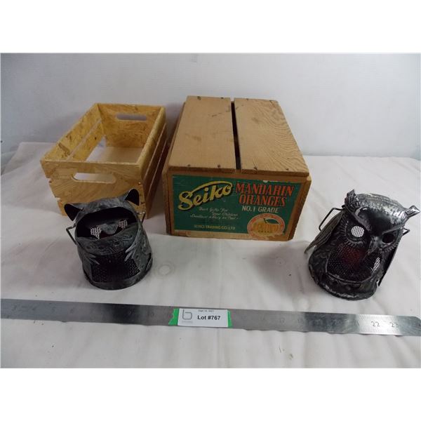 Mandarin Oranges crate + Tin candle holders/lanterns