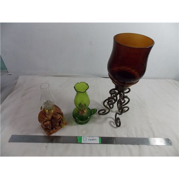 Oil lamps + candle holder