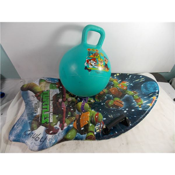 TMNT kids sled, Pups bouncy ball