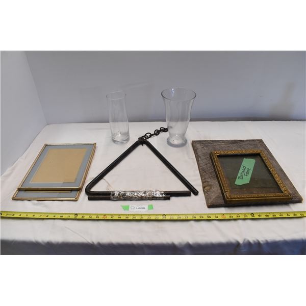 Glass pitches, wooden frames, misc