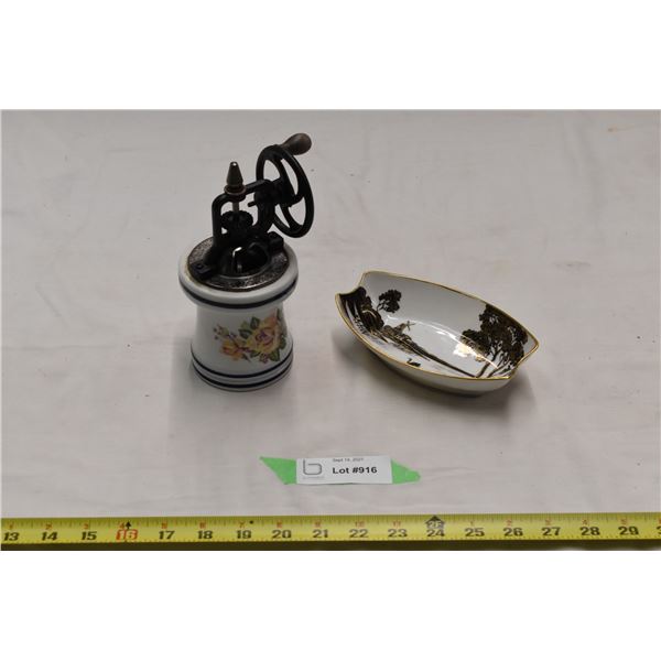 Nippon Hand painted tray + ceramic grinder