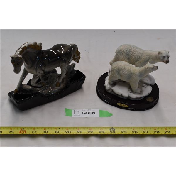 Two ornaments, horse + polar bears