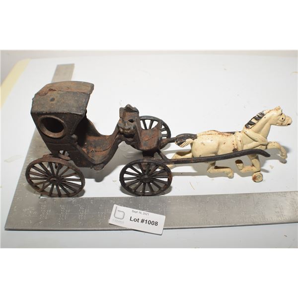 VINTAGE CAST IRON HORSE AND CARRIAGE