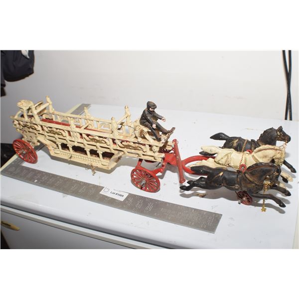HUGE 30" CAST IRON FIRE ENGINE TOY C/W 3 LADDERS