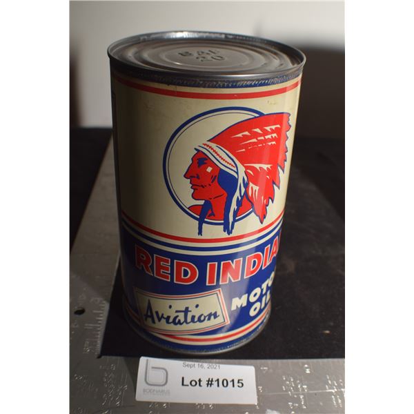 ANTIQUE RED INDIAN QUART OIL TIN , THIS IS A RE-ROLL NOT A NEWER WRAP