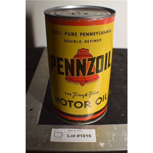 ANTIQUE B/A PENNZOIL  QUART OIL TIN , THIS IS A RE-ROLL NOT A NEWER WRAP