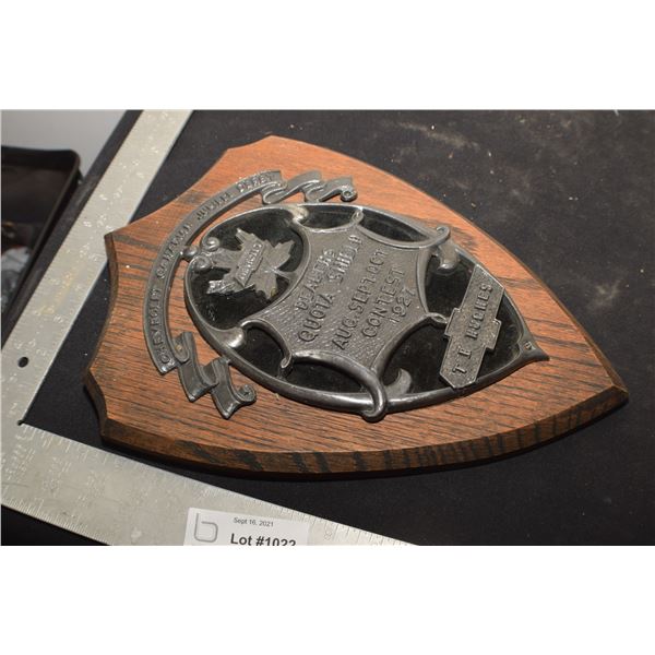 1927 CANADIAN CHEVROLET AWARD PLAQUE