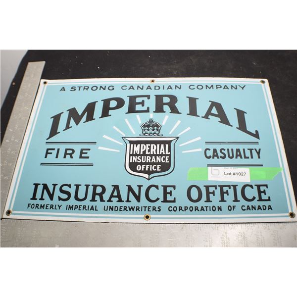 ANTIQUE IMPERIAL INSURANCE SIGN , PROFESSIONAL RESTORED BULLET HOLES