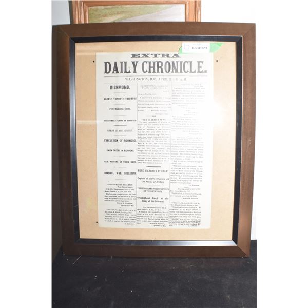 CIVIL WAR NEWSPAPER FRAMED COPY