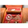 Image 2 : LARGE CARVED WOODEN JEWELRY BOX AND CONTENTS