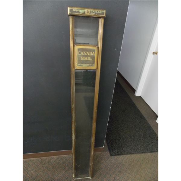 Vintage Post Office Mail Chute - Brass with Glass Front - 62"x8"x3"