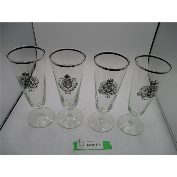 North West Mounted Police, Royal N.W Mounted police, different years and logos glass advertising cup