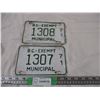 Image 1 : (2) BC Exempt municipal license plates 1971 - consecutive numbers