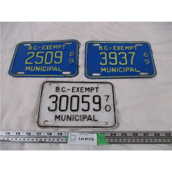 1969, 1970 BC Exempt Municipal plates (3)